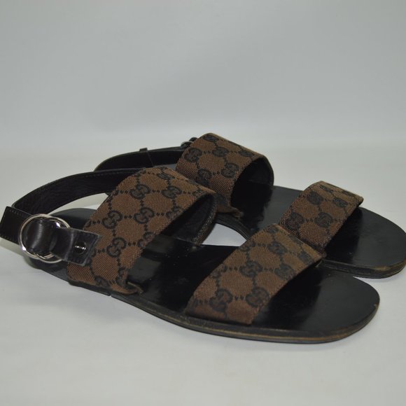 Gucci Brown and Black Monogram Sandals - Picture 4 of 14